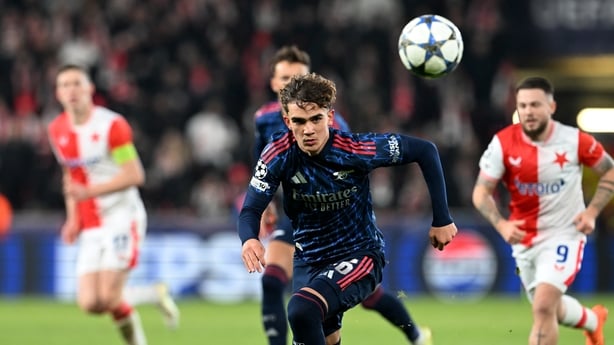 Max Dowman of Arsenal runs after the ball during the UEFA Champions League 2025/26 League Phase MD4 match between SK Slavia Praha and Arsenal FC at Eden Arena on November 04, 2025 in Prague, Czech Republic.