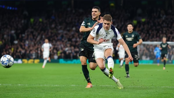 LONDON, ENGLAND - NOVEMBER 04: Micky van de Ven of Tottenham Hotspur scores their side's third goal during the UEFA Champions League 2025/26 League Phase MD4 match between Tottenham Hotspur and F.C. Copenhagen at Tottenham Hotspur Stadium on November 04,