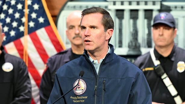 LOUISVILLE, KENTUCKY - NOVEMBER 04: Kentucky Gov. Andy Beshear speaks during a news conference on the UPS cargo plane that crashed near Louisville Muhammad Ali International Airport, at Louisville Metro Hall on November 04, 2025 in Louisville, Kentucky. The fully fueled plane crashed shortly after t