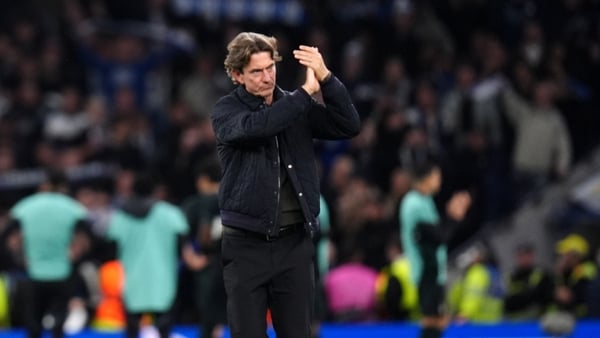 Tottenham Hotspur manager Thomas Frank (right) applauds the fans following the UEFA Champions League, league stage match at the Tottenham Hotspur Stadium, London. Picture date: Tuesday November 4, 2025.