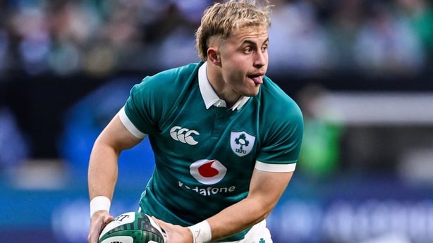 1 November 2025; Craig Casey of Ireland during the Gallagher Cup match between Ireland and New Zealand at Soldier Field in Chicago, USA. Photo by Ramsey Cardy/Sportsfile