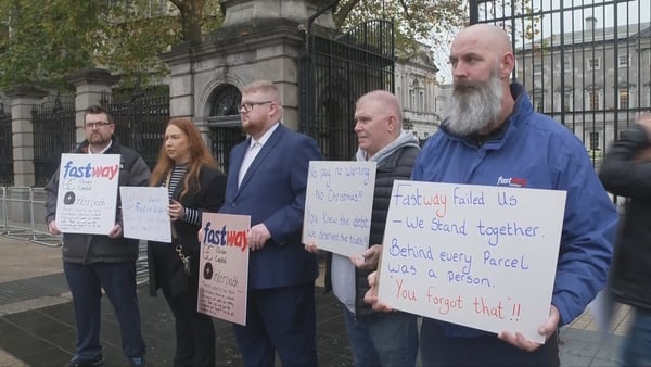 People at a Fastway protest at Leinster House