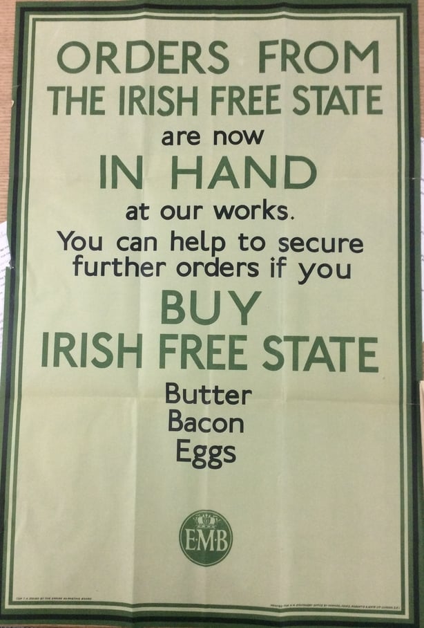 Poster issued by the Empire Marketing Board encouraging people in Britain to buy butter, bacon and eggs from the Irish Free State