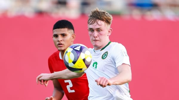 Michael Noonan of Republic of Ireland in action against Anthony Ramons of Panama during the FIFA Under-17 World Cup Group J match between Panama and Republic of Ireland at Aspire Zone in Doha, Qatar.