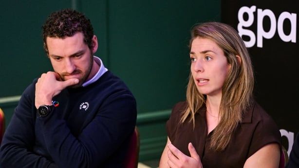GPA's national executive committee co-chair Aisling Maher and GPA CEO Tom Parsons at The Alex Hotel in Dublin for a media briefing as the GPA published details of its pre-budget submission where it asks for an increase in the government grant for inter-county players to an average of €2500.