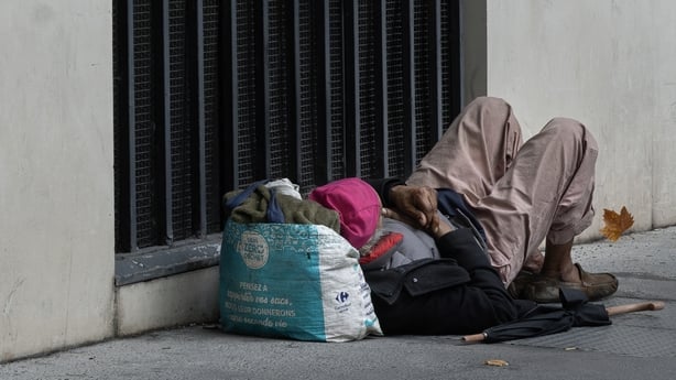 A homeless man on the streets of the French capital Paris