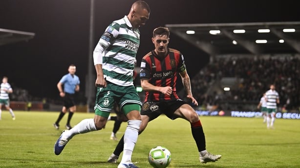 Graham Burke of Shamrock Rovers in action against Dawson Devoy of Bohemians - Premier Division September 2026