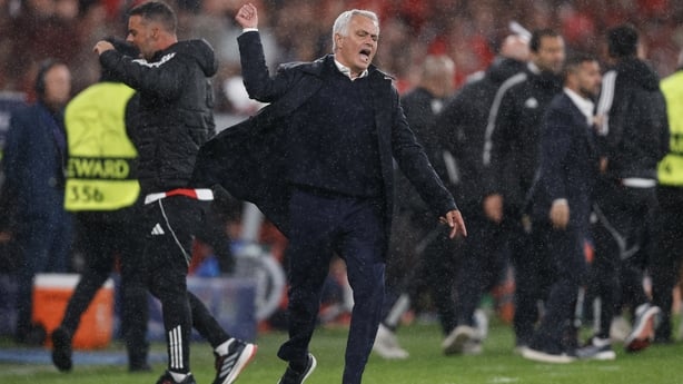 SL Benfica's Portuguese head coach Jose Mourinho reacts during the UEFA Champions League league phase day 4 football match between SL Benfica and Bayer Leverkusen at Estadio da Luz in Lisbon on November 5, 2025. 