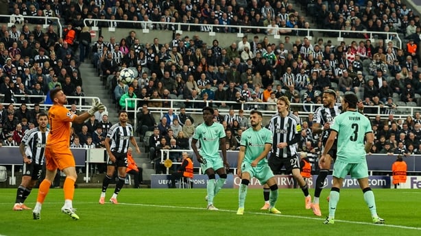 Newcastle United's Joelinton scores his side's second goal during the UEFA Champions League 2025/26 League Phase MD4 match between Newcastle United FC and Athletic Club at St James' Park on November 5, 2025 in Newcastle upon Tyne, England.