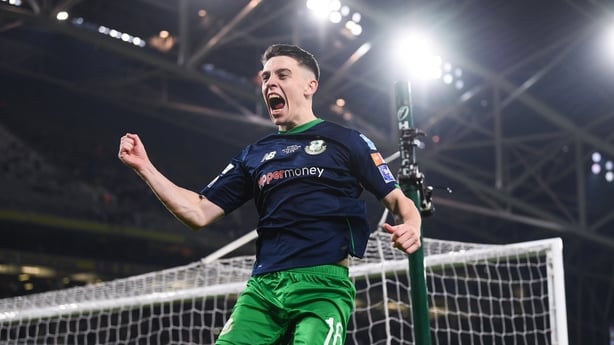 3 November 2019; Gary O'Neill of Shamrock Rovers celebrates after scoring the winning penalty during the extra.ie FAI Cup Final between Dundalk and Shamrock Rovers at the Aviva Stadium in Dublin. Photo by Stephen McCarthy/Sportsfile