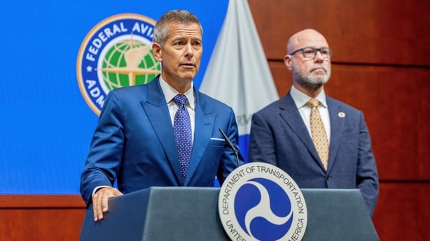 WASHINGTON, DC - NOVEMBER 05: U.S. Transportation Secretary Sean P. Duffy and FAA Administrator Bryan Bedford hold a press conference at the U.S. Department of Transportation Headquarters on November 05, 2025 in Washington, DC. Secretary Duffy and FAA Administrator Bedford spoke of the need to cut t