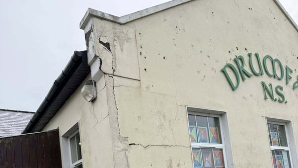 Defective blocks on the exterior wall of Drumfad National School.