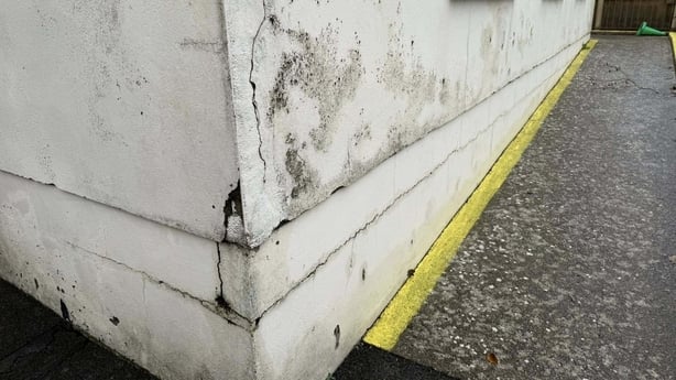 Defective blocks on the exterior wall of Drumfad National School.