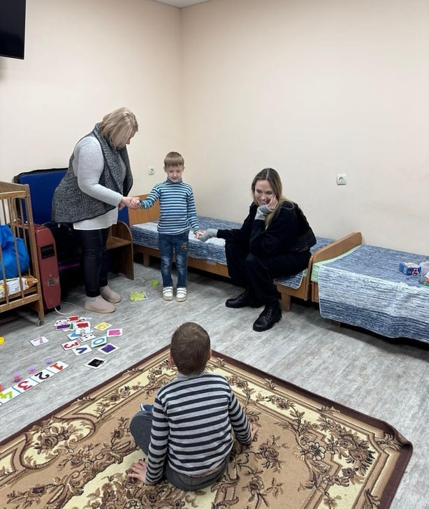Angelina Jolie pictured in Ukraine. Photo credit: Legacy of War Foundation