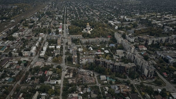 A general aerial view shows the city of Pokrovsk in Ukraine