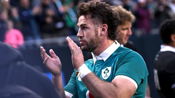 1 November 2025; Caelan Doris of Ireland after the Gallagher Cup match between Ireland and New Zealand at Soldier Field in Chicago, USA. Photo by Ramsey Cardy/Sportsfile
