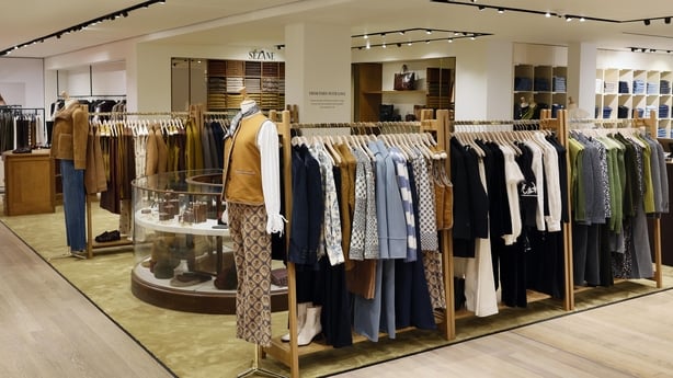 A photo of the Sezane pop-up in Brown Thomas, Dublin showing mannequins and racks of clothes
