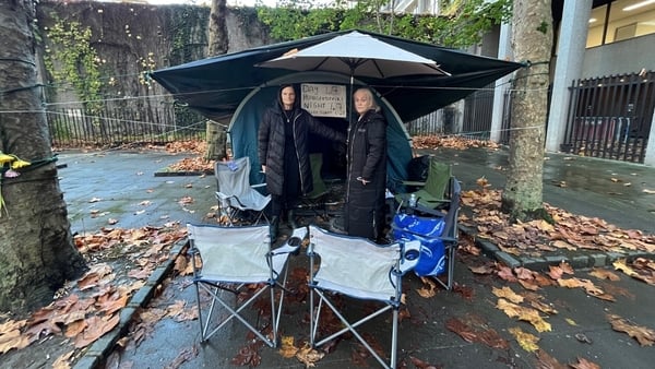 A picture of protesters outside Leinster House
