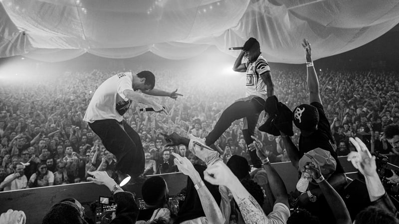 Fred Again.. onstage at the RDS with Dundalk rapper Reggie (Pic Theo Batterham)