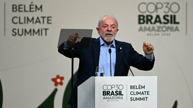 Brazil's President Luiz Inacio Lula da Silva delivers a speech during COP30
