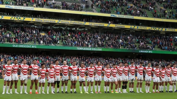 Japan line up prior to kick-off