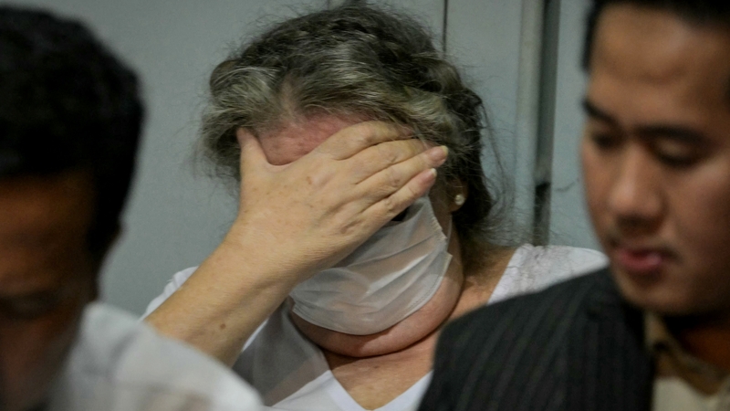 Lindsay Sandiford is seen at a press conference ahead of her repatriation