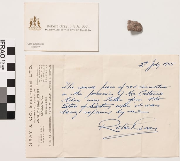 a photo issued by University of Sterling of a fragment of a stone gifted to Queensland Museum in Australia 
