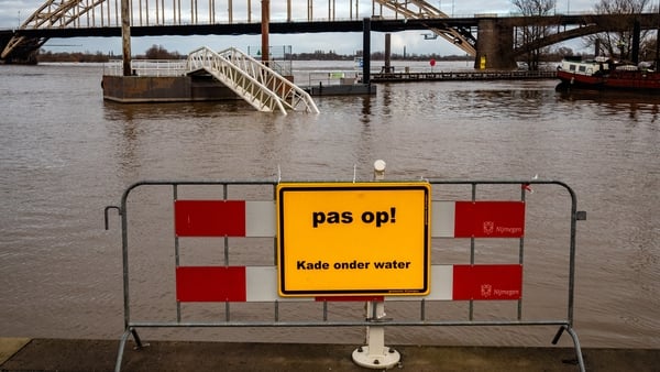 A rise in the water levels in Nijmegen, Netherlands