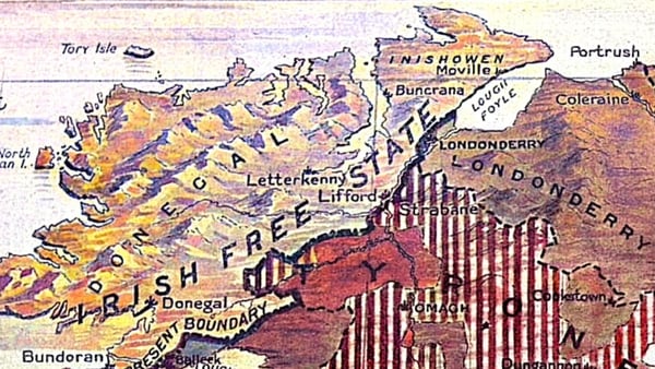 A picture of an old map of the border between the Irish Free State and Northern Ireland