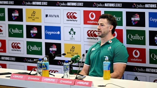 7 November 2025; Captain Caelan Doris during an Ireland Rugby media conference at the Aviva Stadium in Dublin. Photo by Seb Daly/Sportsfile