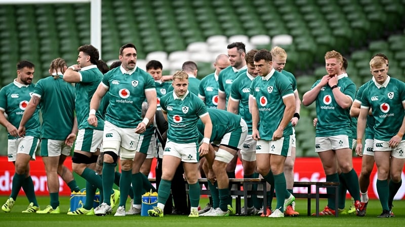 The Ireland players break away from their team photograph at Friday's captain's run at Aviva Stadium