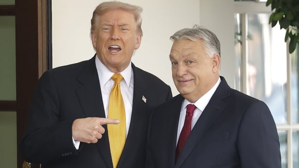 Donald Trump welcomes Viktor Orban as he arrives at the White House