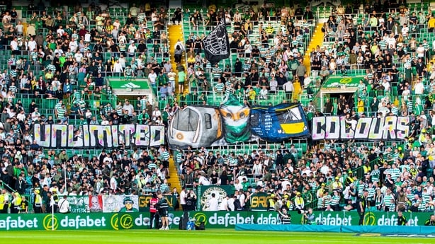 GLASGOW, SCOTLAND - AUGUST 15: Celtic fans with a tifo pre-match during a Premier Sports Cup Second Round match between Celtic and Falkirk at Celtic Park, on August 15, 2025, in Glasgow, Scotland. (Photo by Craig Williamson/SNS Group via Getty Images)