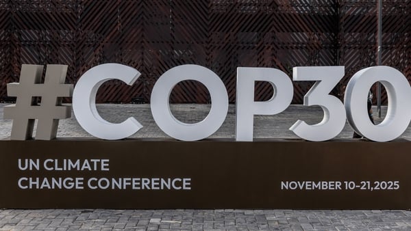 Signage during the COP30 Leaders Summit in Brazil