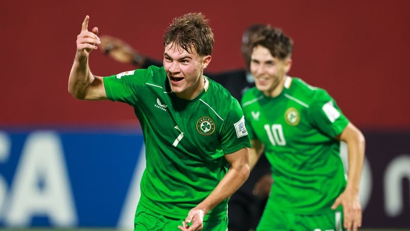 Grady McDonnell celebrates Ireland's opening goal against Uzbekistan