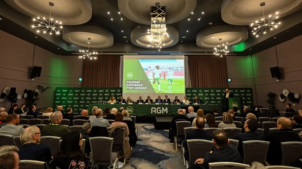 The top table, from left, FAI board member Ursula Scully, FAI board member Dave Moran, FAI board member Caroline Rhatigan, FAI board member Tom Browne, FAI independent chairperson Tony Keohane, FAI President Paul Cooke, FAI chief executive officer David Courell, FAI board member Laura Finnegan, FAI 