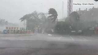Strong gust of wind bends palm trees as super typhoon hits central Philippines