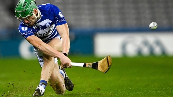 5 February 2022; Jack Sheridan of Naas takes a sideline cut during the AIB GAA Hurling All-Ireland Intermediate Club Championship Final match between Kilmoyley, Kerry, and Naas, Kildare, at Croke Park in Dublin. Photo by Piaras Ó Mídheach/Sportsfile