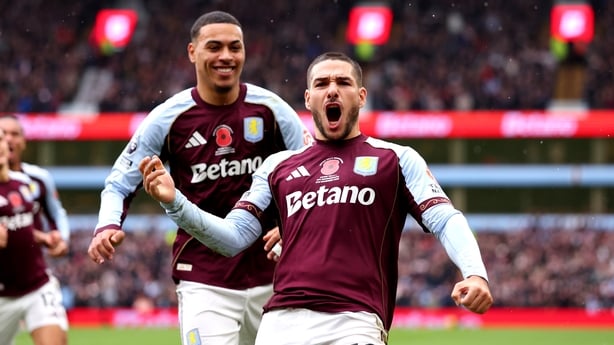 Emiliano Buendia of Aston Villa celebrates scoring his team's first goal during the Premier League match between Aston Villa and Bournemouth at Villa Park on November 09, 2025 in Birmingham, England. 
