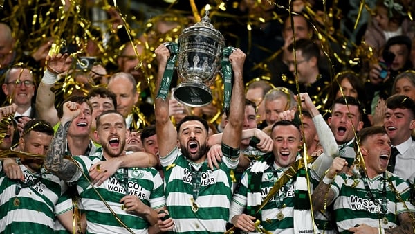 Roberto Lopes of Shamrock Rovers lifts the FAI Cup after the 2025 Sports Direct Men's FAI Cup Final match between Shamrock Rovers and Cork City at the Aviva Stadium