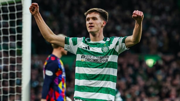 GLASGOW, SCOTLAND - NOVEMBER 09: Celtic's Johnny Kenny celebrates scoring to make it 1-0 during a William Hill Premiership match between Celtic and Kilmarnock at Celtic Park, on November 09, 2025, in Glasgow, Scotland. (Photo by Craig Foy/SNS Group via Getty Images)