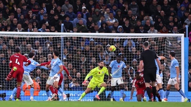 MANCHESTER, ENGLAND - NOVEMBER 9: Virgil van Dijk of Liverpool scores a goal to make it 1-1 which is ruled out for a Andrew Robertson of Liverpool offside by VAR during the Premier League match between Manchester City and Liverpool at Etihad Stadium on November 9, 2025 in Manchester, England. (Photo