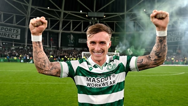 9 November 2025; Danny Grant of Shamrock Rovers after the 2025 Sports Direct Men's FAI Cup Final match between Shamrock Rovers and Cork City at the Aviva Stadium in Dublin. Photo by Stephen McCarthy/Sportsfile