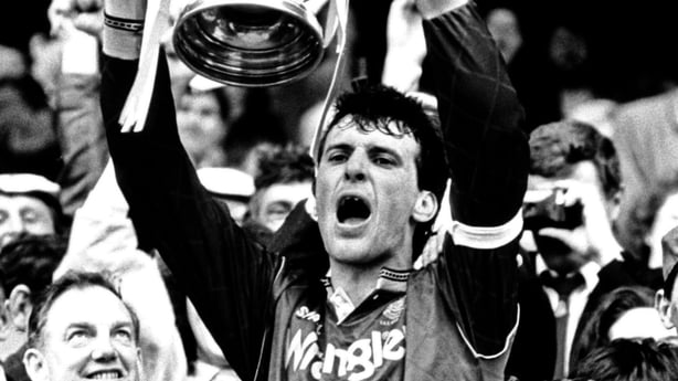 12 May 1991; Galway United captain Johnny Glynn lifts the cup following thethe FAI Cup Final match between Galway United and Shamrock Rovers at Lansdowne Road in Dublin. Photo by David Maher/Sportsfile