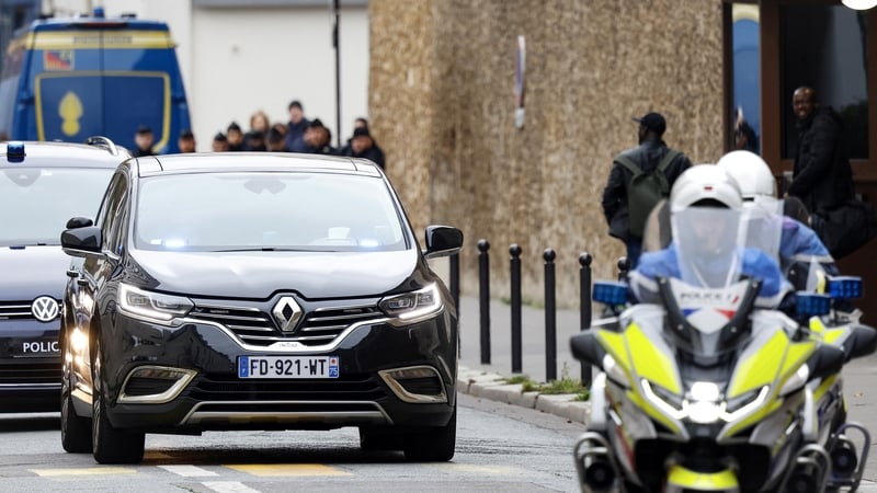 The car believed to belong to former French president Nicolas Sarkozy leaves the Sante prison in Paris