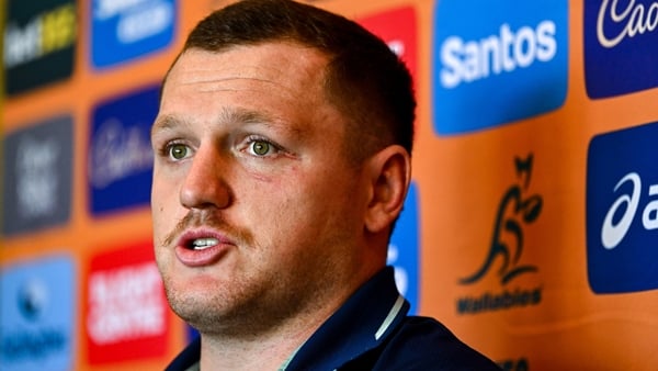 10 November 2025; Angus Bell during the Australia Rugby media conference at the Radisson Blu St Helen's Hotel in Dublin. Photo by Piaras Ó Mídheach/Sportsfile