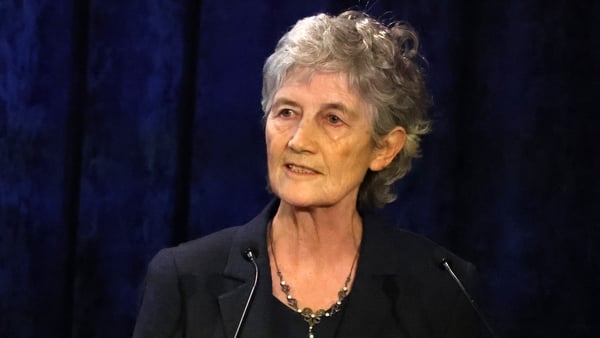 Photo shows Catherine Connolly speaking at Dublin Castle