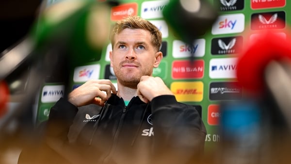 10 November 2025; Nathan Collins during a Republic of Ireland press conference at the FAI National Training Centre in Abbotstown, Dublin. Photo by Stephen McCarthy/Sportsfile
