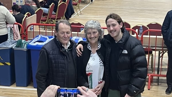 Catherine Connolly with her husband and one of her sons at 2024 Galway West count