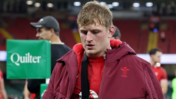 CARDIFF, WALES - NOVEMBER 09: Jac Morgan of Wales looks dejected whilst wearing a protective sling, after picking up an injury as he scored his team's third try, following the Quilter Nations Series 2025 rugby international match between Wales and Argenti